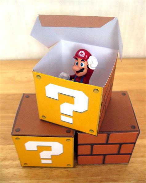 Super Mario Question Block Papercraft Party Favor Boxes 8 Diy Mystery
