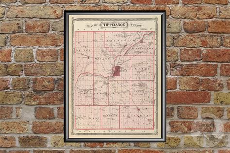 Vintage Tippecanoe County In Map 1876 Old Indiana Map Etsy