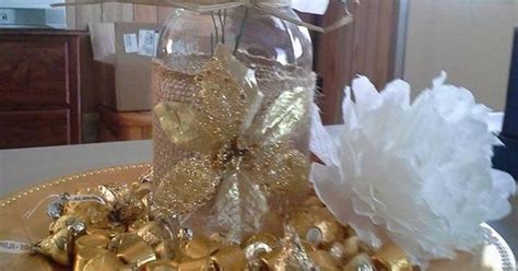 50th Anniversary Center Pieces Burlap Wrapped Mason Jars Gold Tray