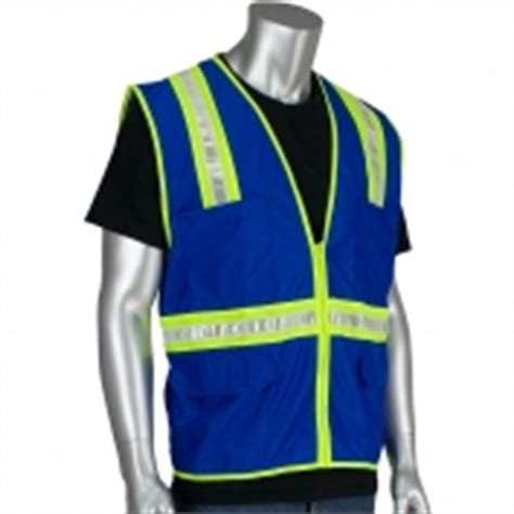 It features a reflective pattern with a durable and fully adjustable velcro fasterners. Blue Safety Vests | FullSource.com