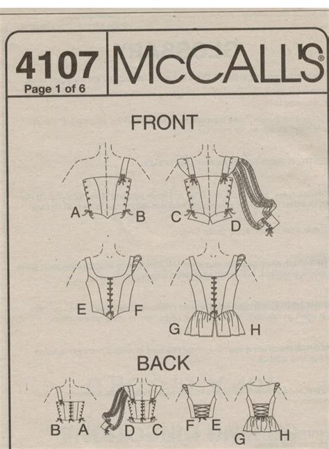 Mccalls Pattern 4107 Renaissance Corset Bustier Costume Tops For Misses
