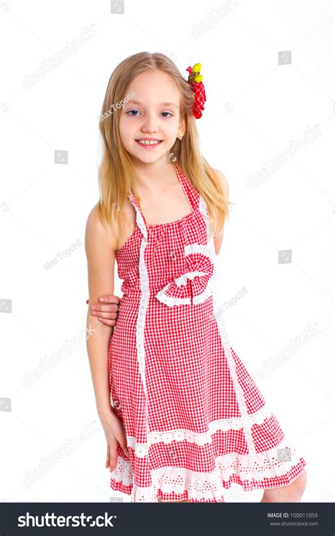 Photo Of Cute Little Girl In Red Clothes On White