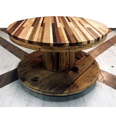 Salvaged Striped Hardwood Rolling Spool Coffee Table | Etsy | Wooden