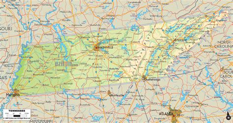 Physical Map Of Tennessee State Usa Ezilon Maps
