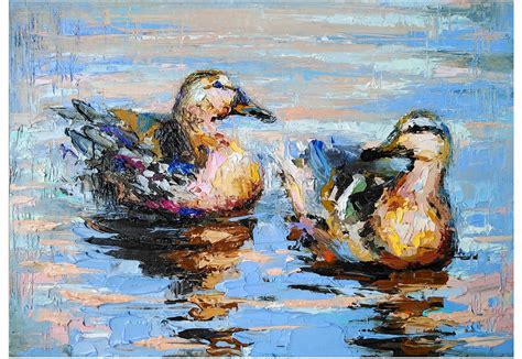 Ducks Painting Original Art Mallard Duck Pond Oil Impasto Etsy