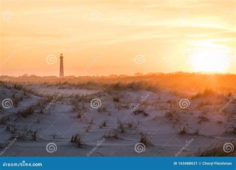 Cape May Nj Lighthouse And Sand Dunes At Sunset In Springtime Stock