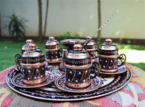 Turkish Coffee Set For Six Floral Turkish Coffee Set For Six Handmade