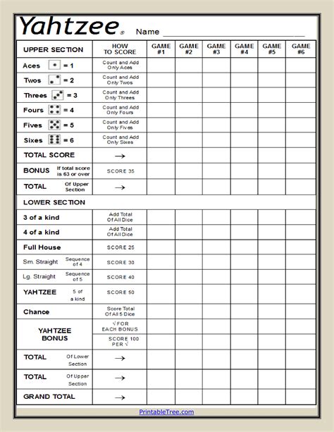 Printable Yardzee Yahtzee Laminated Score Sheet Scorecards