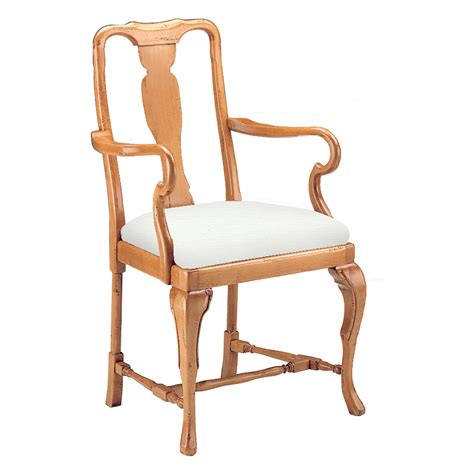 This chair features a black lacquered finish to its wooden frame. Queen Anne Arm Chair