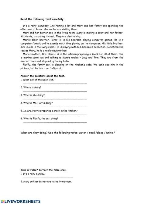 Present Continuous Reading Comprehension Worksheet Listening