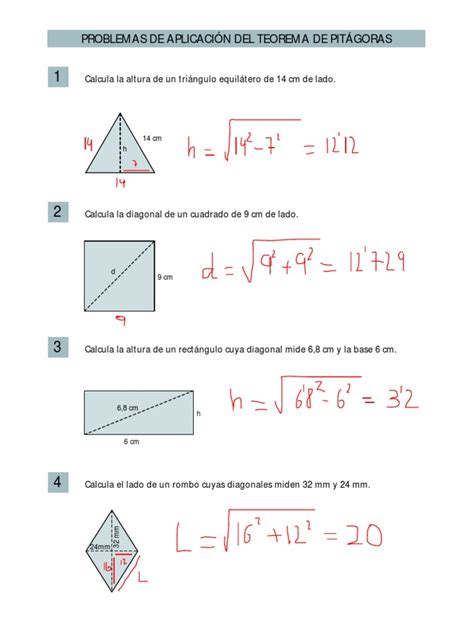 Problemas De Aplicación Teorema De Pitagoras Resueltos