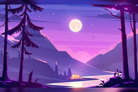 Day And Night Mountain River Illustration De Paysage Illustration