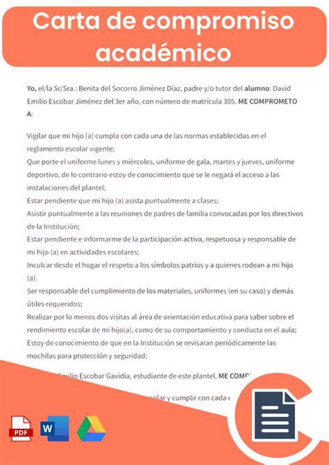 Carta De Compromiso Académico Rellenar Online Word Pdf