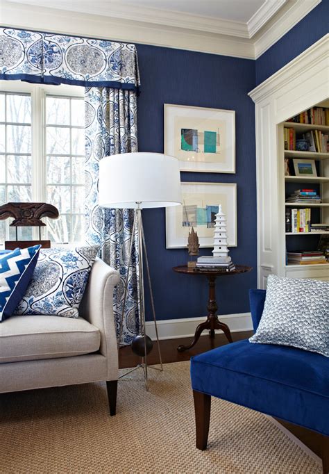 Navy And Patterns Living Room Transitional Living Room New York
