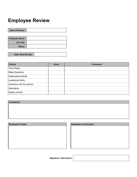 Printable Employee Review Template