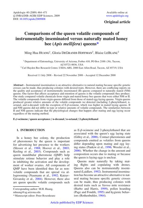 Pdf Comparisons Of The Queen Volatile Compounds Of Instrumentally