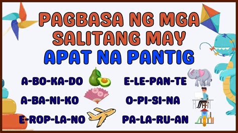 Magsanay Bumasa Filipino Phonics Salitang May Apat Na Pantig