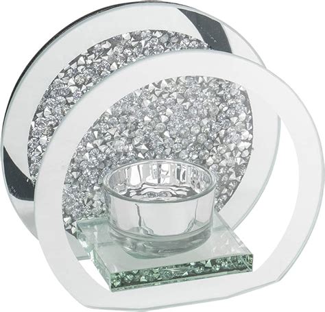 Round Crushed Diamond Tea Light Candle Holder Crystal Sparkle Bling