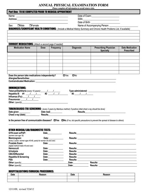 Physical Examination Forms Template Free Popular Templates Design
