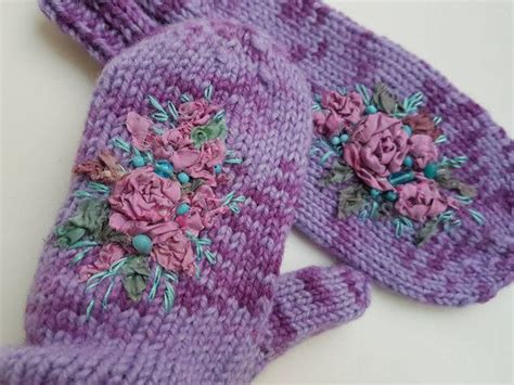 Lilac Purple Mittens Purple Mittens With Embroidered Roses Etsy