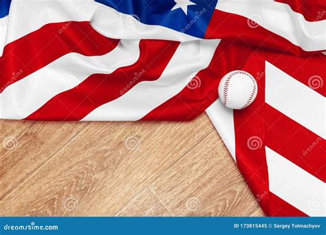 Baseball With American Flag Top View Creative Photo Stock Image