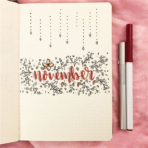 Bullet Journal Monthly Cover Page November Cover Page Floral Bullet