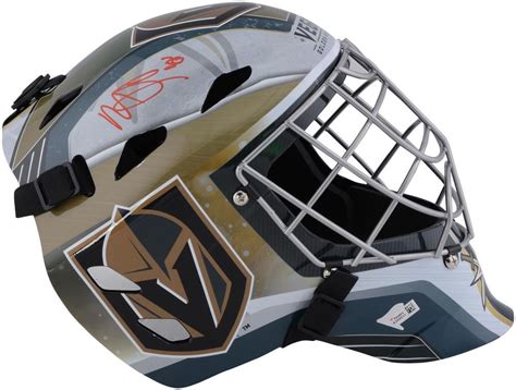 Why is fleury wearing gold on his helmet? Autographed Marc-Andre Fleury Golden Knights Helmets and ...