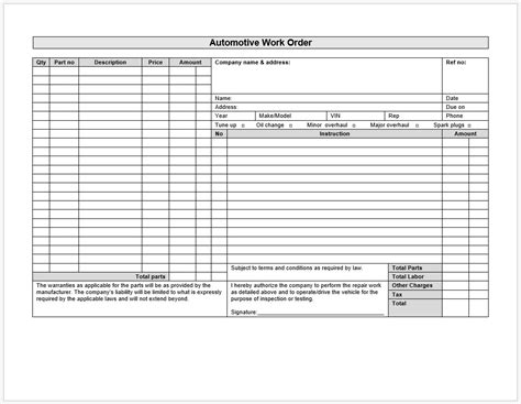 This basic, printable order form makes it easy to list an entire catalog of items for sale along with wholesale prices. Free Printable Work Order Template Templateral