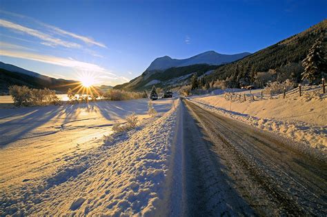 Fonds Decran Norvège Hiver Routes Montagnes Neige Soleil Nature