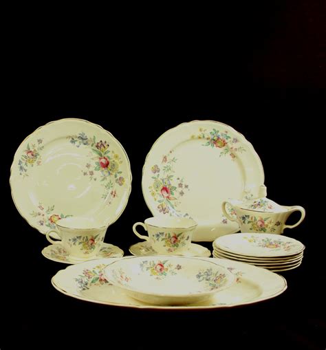 Antique Knowles China Dishes Semi Vitreous 15 Piece Set Floral Gold Trim