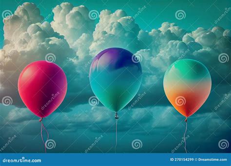 Three Colorful Balloons Flying In The Sky Generative Ai Stock