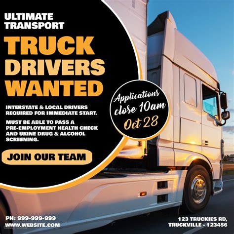 Truck Drivers Wanted Poster Template Postermywall