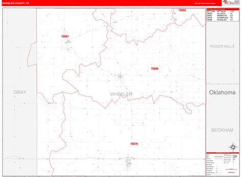 Wheeler County Tx Zip Code Wall Map Red Line Style By Marketmaps