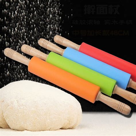 3 Sizes Colorful Silicone Rolling Pins Dough Pastry Roller Wooden