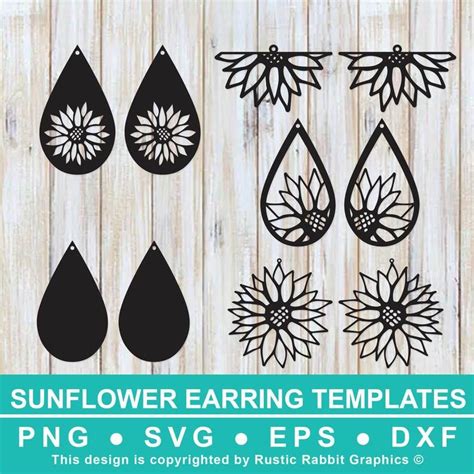 4 Sun Flower Earring Templates W/ 1 Free Teardrop Design - Etsy