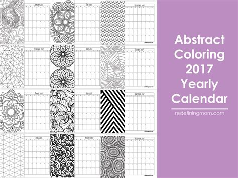 Abstract Adult Coloring 2017 Calendar Free Printable Redefining Mom