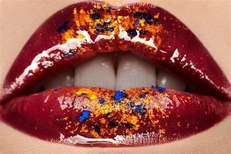 Lipstick Dripping Paint Drips Lipgloss Dripping From Lips Liquid Gold Metallic Paint Drops On