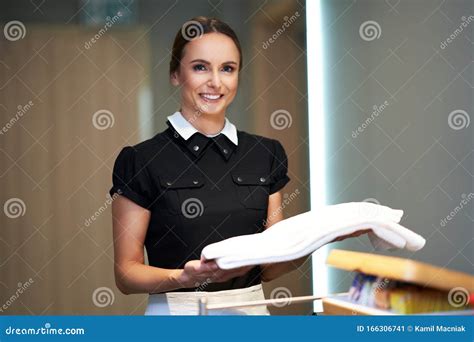 Maid Walking In Hotel Corridor Stock Image Image Of Girl Female