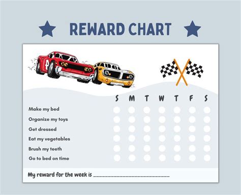 Printable Car Race Reward Chart Kids Chore Chart Etsy Reward Chart