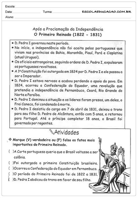 Exercício Sobre Primeiro Reinado