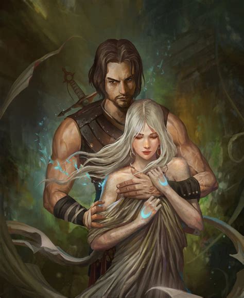 Fantasy Couple Man Girl Love White Hair Sword Wallpapers Hd