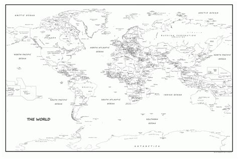 Map Of The World With Countries Black And White