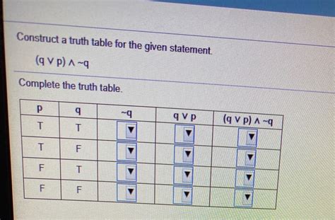 Solved Complete The Truth Table For The Given Statement By