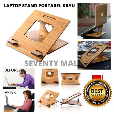 Jual Laptop Tablet Stand Dudukan Meja Lipat Model Kayu Portabel 111 Di