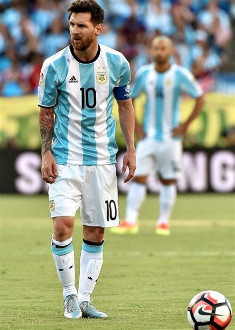 Lionel Messi Playing For Argentina Getting Ready To Take A Place Kick