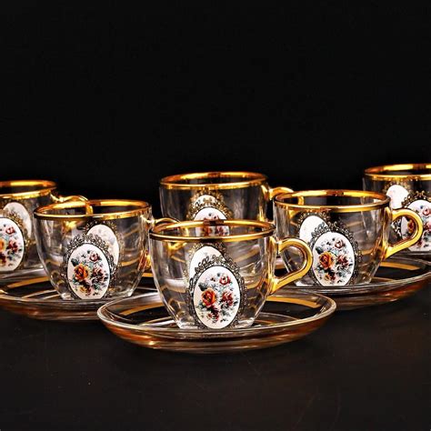 Classic Floral Design Turkish Coffee Cups Set For Six Person FairTurk Com