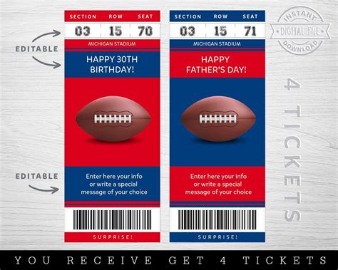Digital New York Colors Surprise Ticket Gift Ny Nfl Game Ticket Football Game Surprise Gift