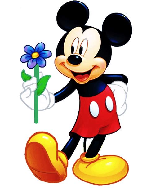 A Cartoon Mickey Mouse Holding A Flower