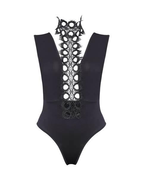 Buy Wholesale Black Bodysuit Deep V Halter Lace Teddies Lingerie Wholesale Online Burvogue