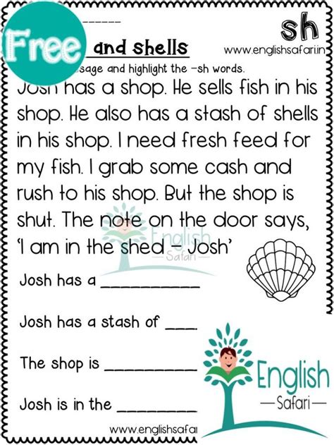 digraphs reading comprehension FREE www.worksheetsenglish.com | Reading
